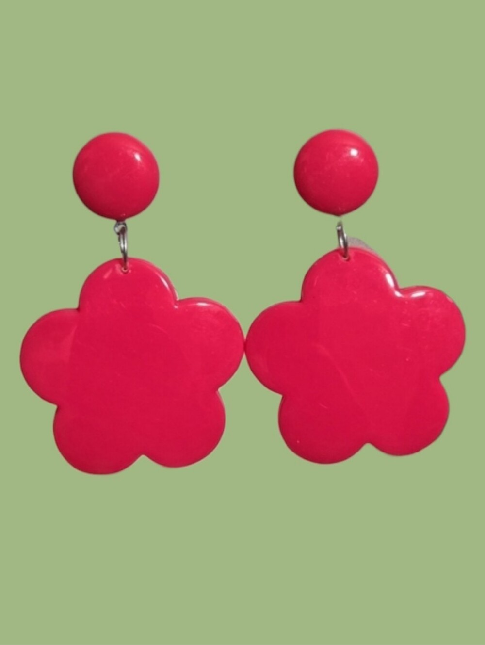 Vtg Bold Pink Flower Drop Earrings - Fashion Earrings